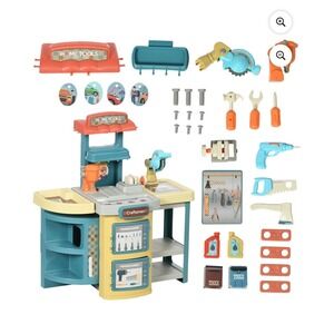 Qaba Kids Tool Set, 47 PC Pretend Play Kids Workbench Tool Bench & Trolley 3-6yr